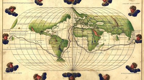 Los Andes | Mapamundi elaborado por el cartógrafo Bautista Agnese en 1544, que muestra el recorrido de la expedición Magallanes-Elcano encargada por la Corona Española.
