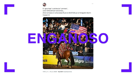 Es cierto que un gaucho desfiló con una bandera de EE.UU. en La Rural, pero también se mostraron las de otros países
