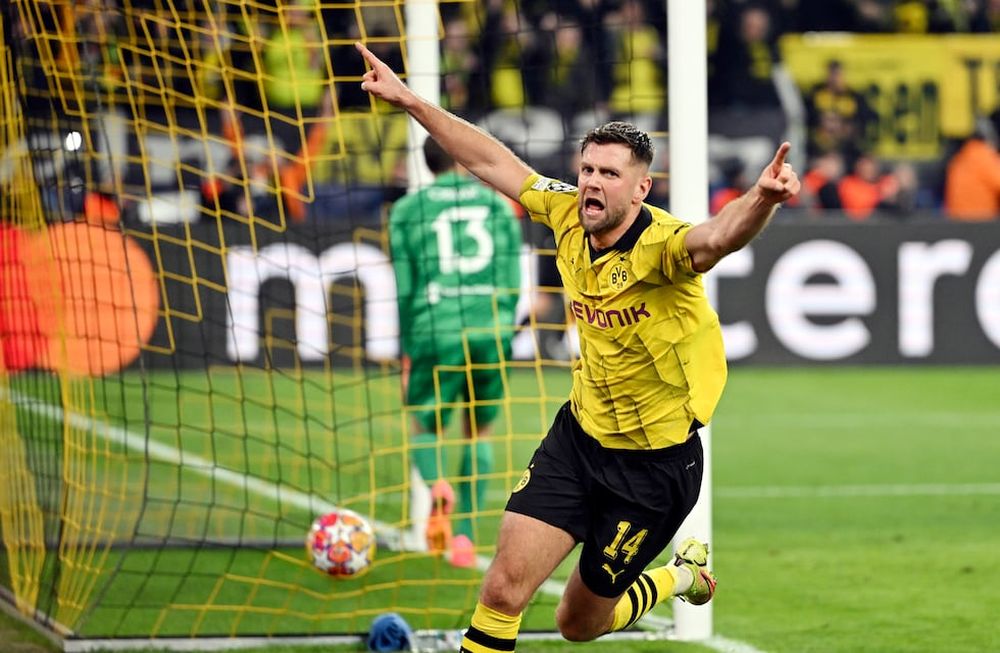 Niclas Fuellkrug del Borussia Dortmund celebra tras anotar el tercer gol de su equipo en el duelo de vuelta de los cuartos de final de la Liga de Campeones ante el Atlético de Madrid. / Gentileza.