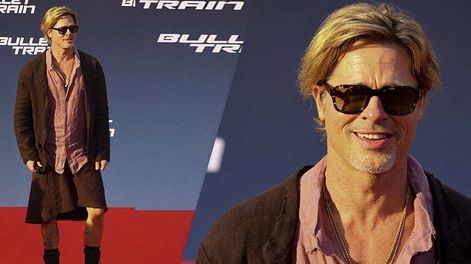 Brad Pitt impuso tendencia con falda y trajes de colores para la presentación del film Tren bala