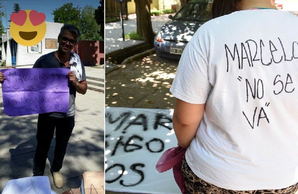 El director denunciado pasó por la protesta y posó con sus alumnos de la Molina Campos