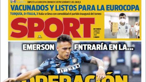 Lautaro Martínez fue tapa del Sport, por la posibilidad de formar tridente con el Kun y Messi en Barcelona.