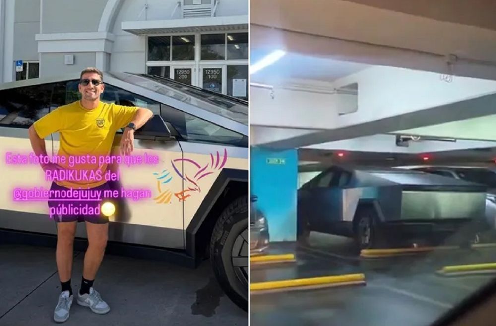 El diputado jujeño Manuel Quintar, junto a su Tesla