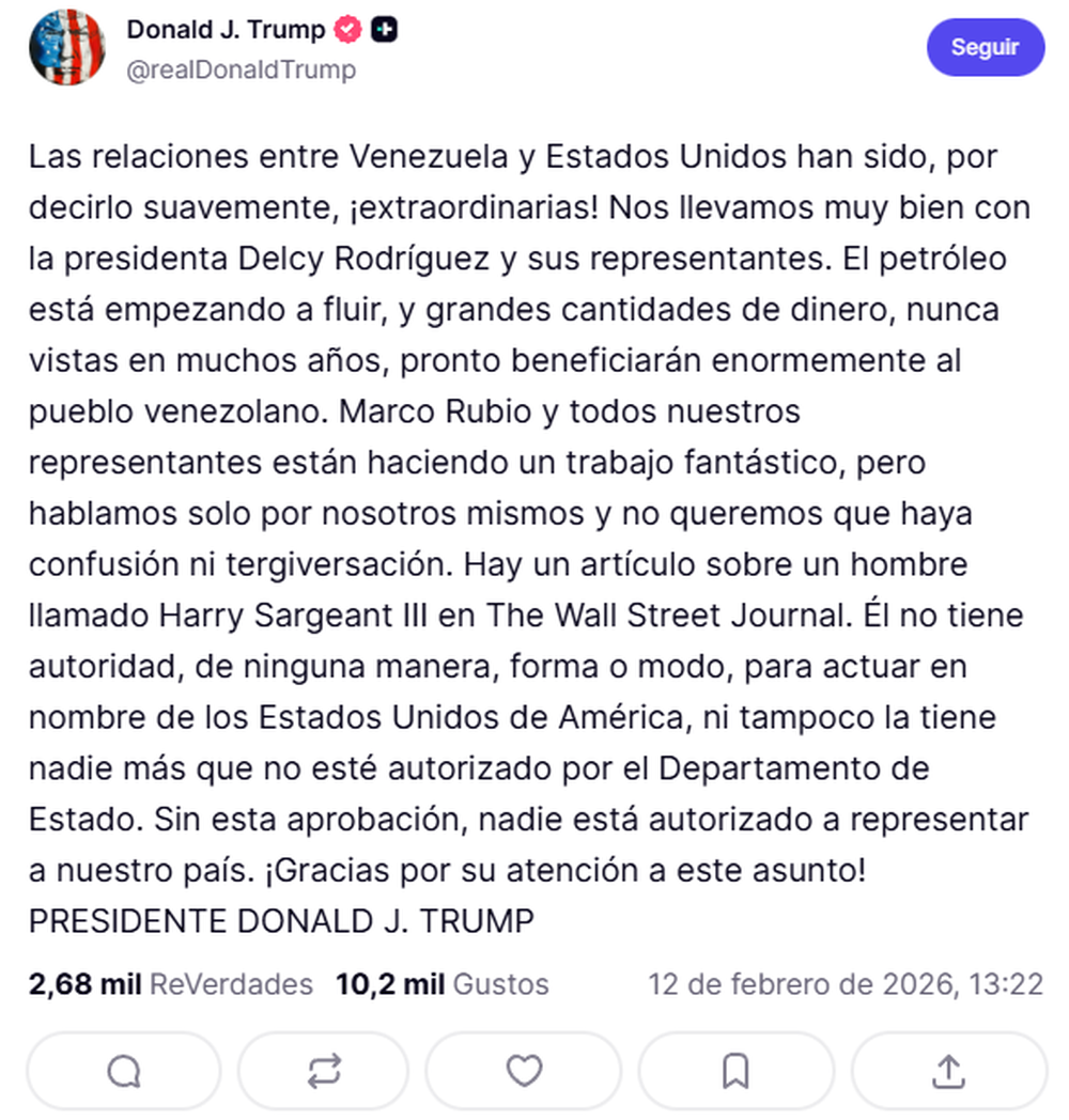 Publicación de Donald Trump.
