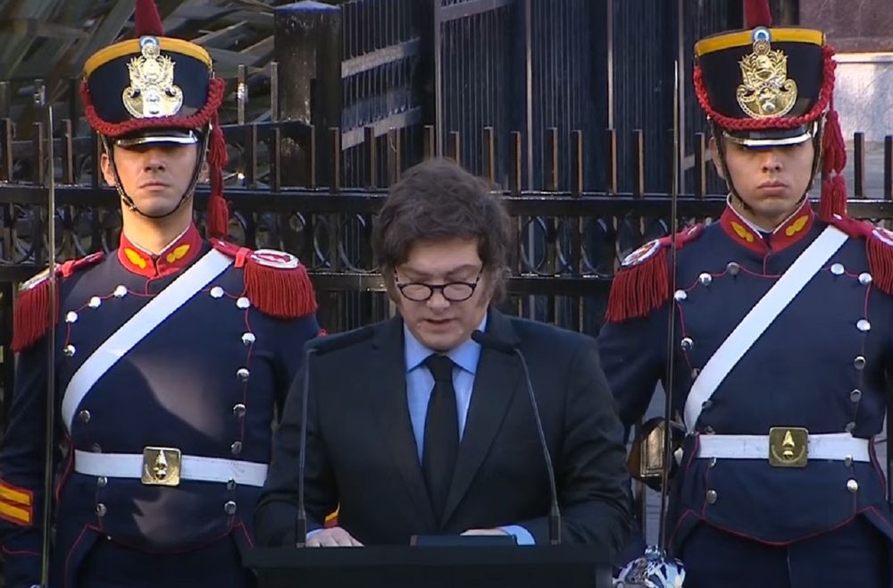 Javier Milei en el acto por Malvinas