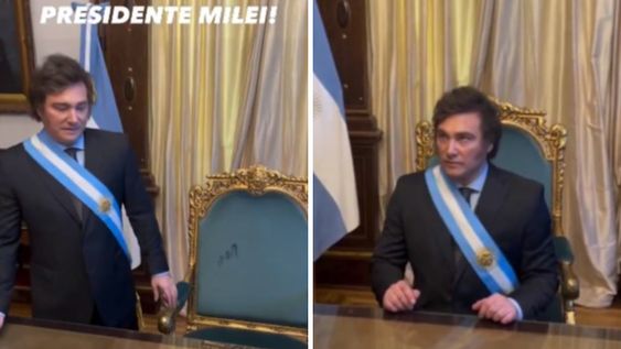 El Presidente posó en el sillón de Rivadavia.