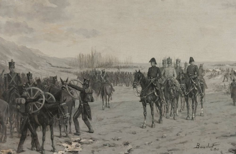 Boceto de Jose Bouchet, El general San Martín recorriendo el Campamento de Plumerillo, obra también conocida como El Ejército de los Andes saliendo del Campamento de Plumerillo, pintado en 1901