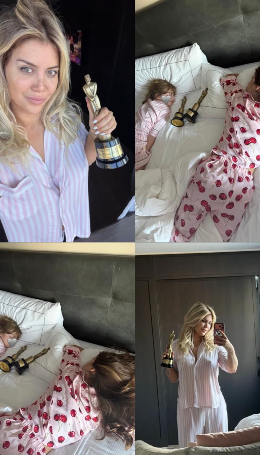 Wanda Nara ganadora del Martin Fierro a mejor conductora: despertó contenta, en pijama y con sus hijas.