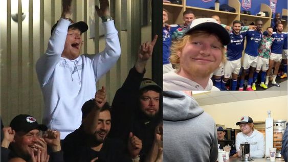 Ed Sheeran festejó junto al plantel del club de sus amores