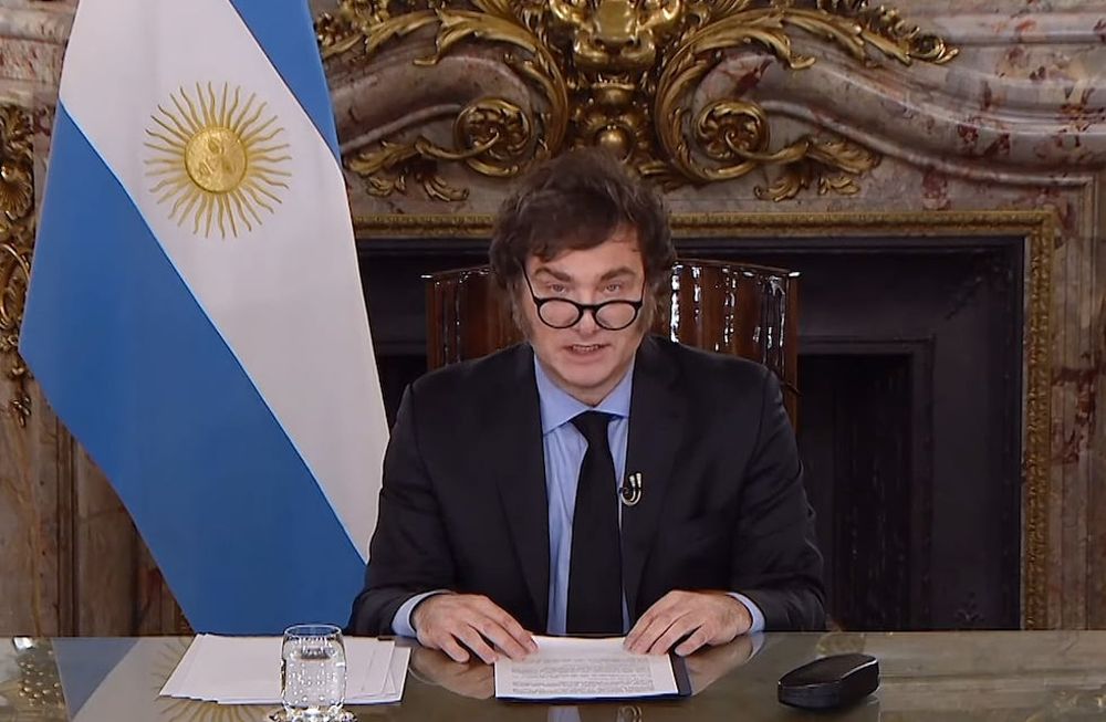 El presidente Javier Milei durante su mensaje por cadena nacional. Foto: Captura de video