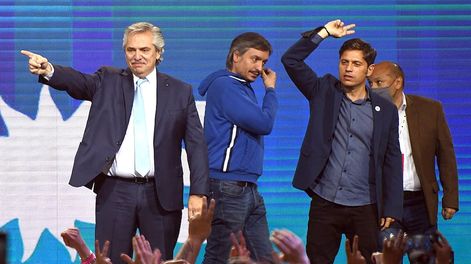 Alberto Fernández, Máximo Kirchner, Axel Kicillof. (Gentileza Clarín)