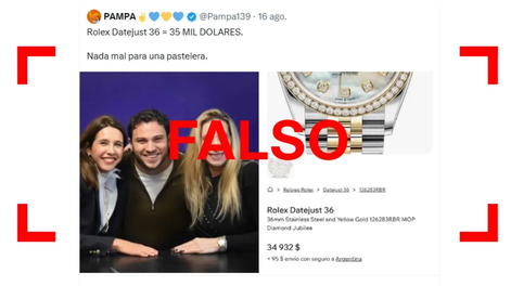 Es falso que Karina Milei está usando un reloj Rolex de US$ 35 mil en esta foto