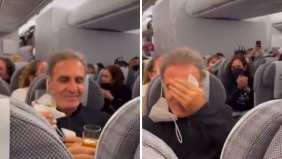 El Cabezón cumplió años en pleno vuelo y los pasajeros le cantaron al unísono.