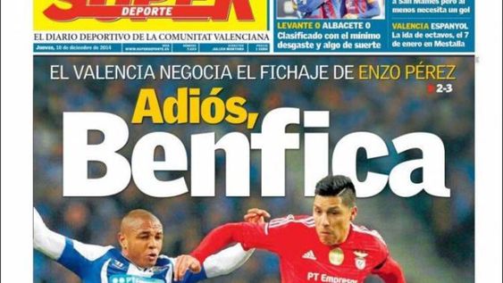Enzo Pérez, tapa de un diario español y a punto de ser transferido