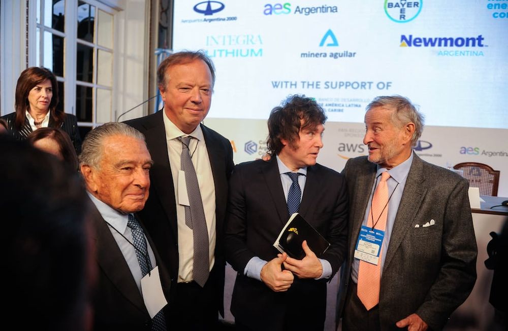 Council de las americas Argentina empresarios en el hotel Alvear   Javier Milei junto a los empresarios Eduardo Eurnekian , Cristiano Rattazzi y el candidato a senador Juan Napoli Foto Federico Lopez Claro