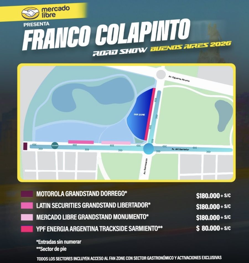 Franco Colapinto en Buenos Aires: precios y cómo comprar las entradas para el histórico Road Show. 