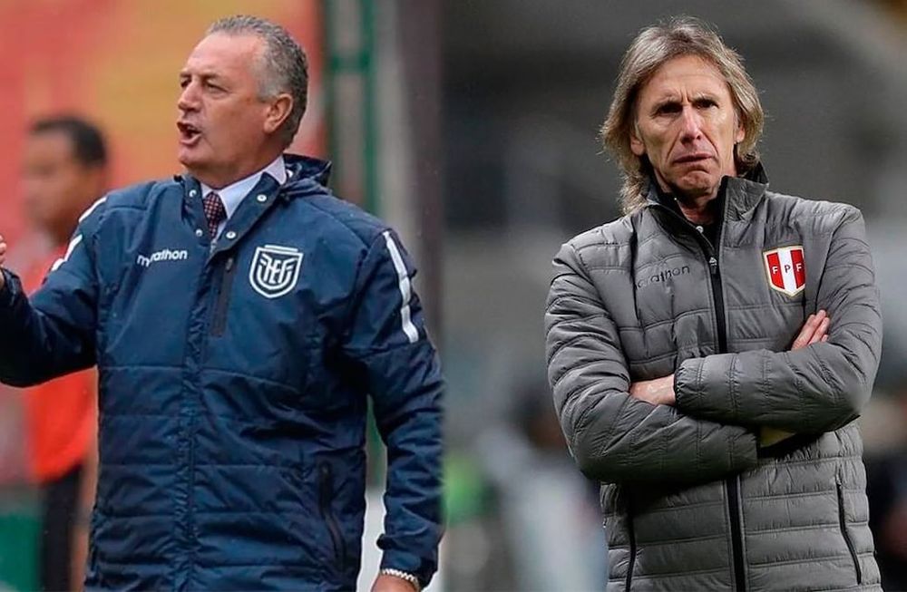 Los argentinos Gustavo Alfaro y Ricardo Gareca, entrenadores de Ecuador y Perú, respectivamente. / gentileza