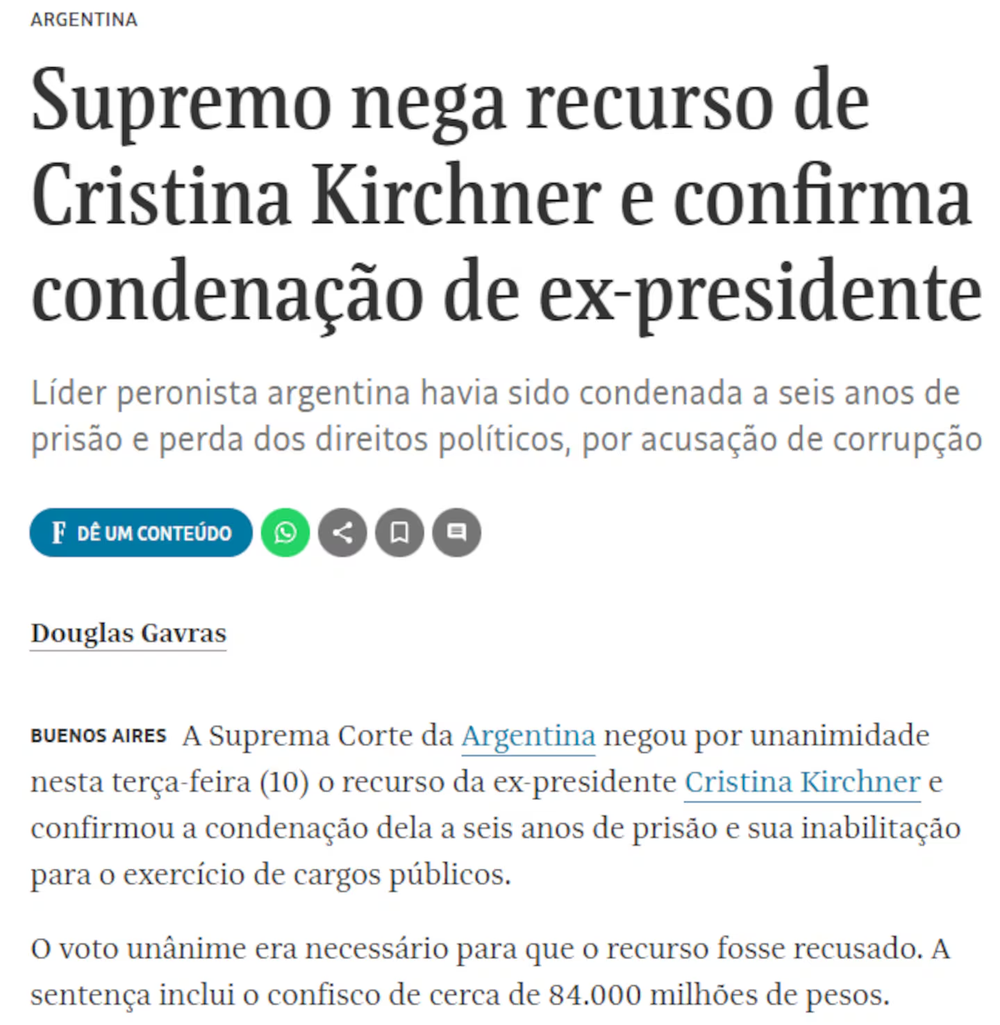 El titular del diario Folha.