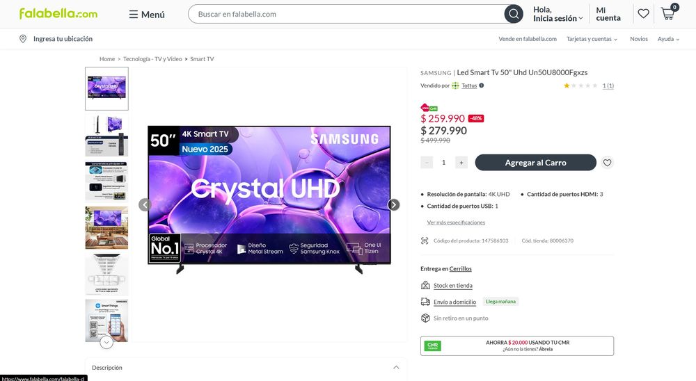 La conversión a pesos argentinos permite dimensionar el impacto real del valor del televisor para el bolsillo local.