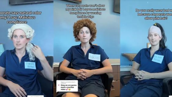 Emily Benschoter es una joven de 29 años oriunda de Georgia y le prohibieron acudir a su empleo con el pelo de color rosa. Gentileza: 20 minutos.