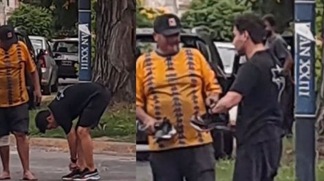 Gastón se sacó las zapatillas en el medio de la calle y se las regaló. Foto: Captura de pantalla.