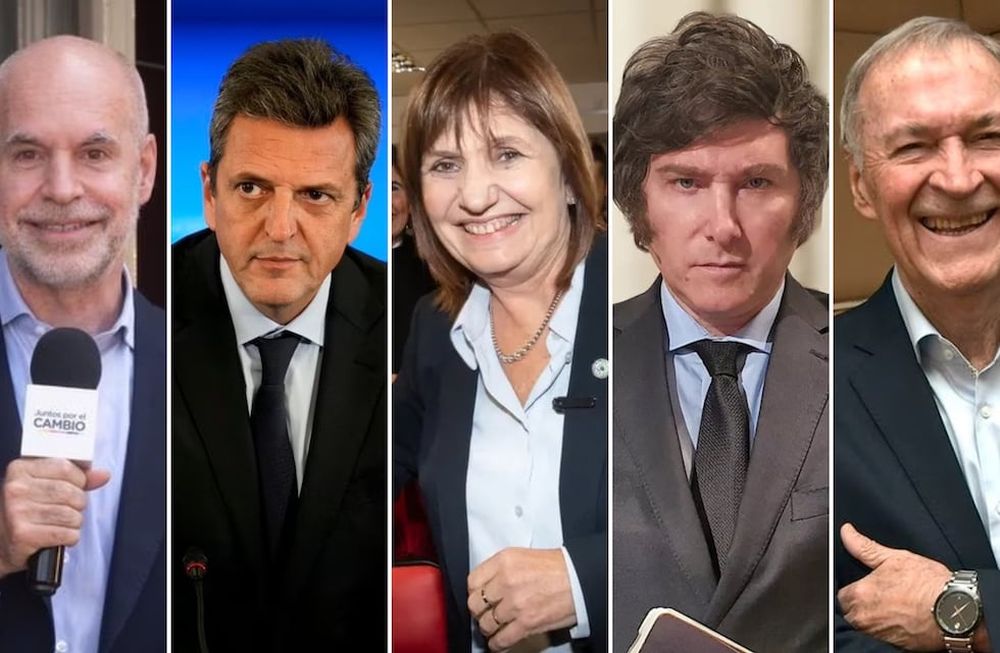 Horacio Rodríguez Larreta, Sergio Massa, Patricia Bullrich, Javier Milei y Juan Schiaretti.