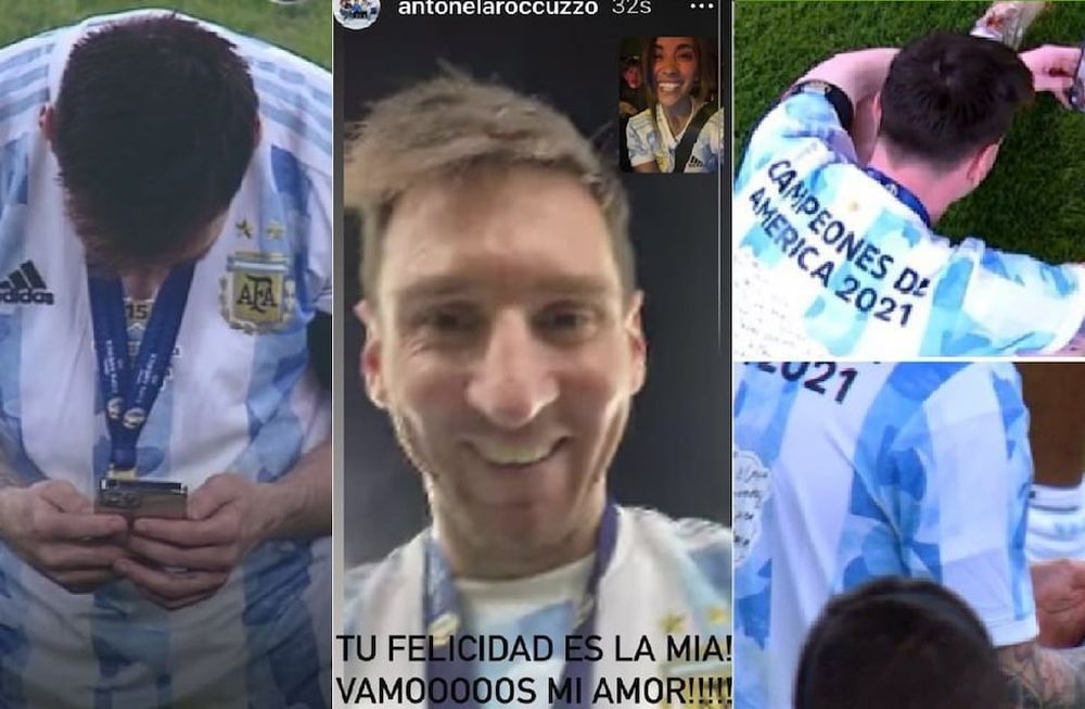 ¡¿Para qué esperar?! Messi en la impostergable videollamada con su familia, luego del triunfo sobre Brasil en la final de la Copa América en el Maracaná.
