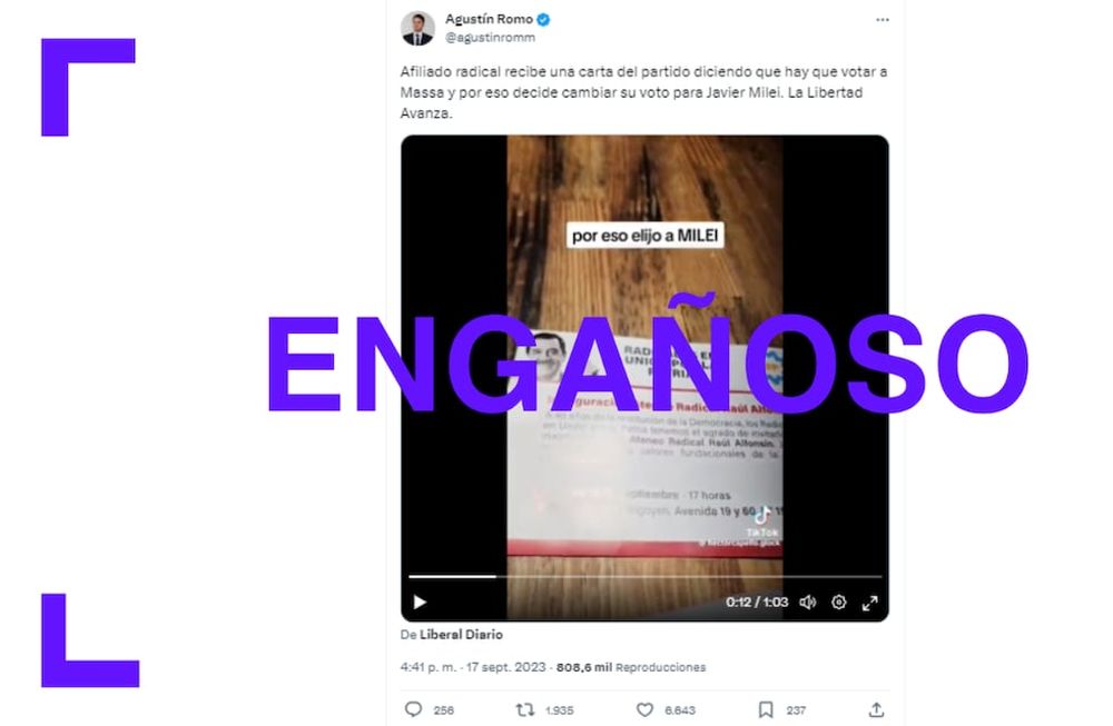 Es engañoso el video que asegura que la UCR llamó en una carta a votar por Massa: la invitación es del grupo “Radicales en Unión por la Patria”