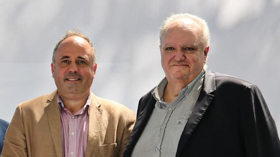 Miguel Moreno, secretario de Agricultura de San Juan, y Fabián Ruggeri, presidente de Coviar, en el almuerzo de productores en el INTA. / Foto Prensa Coviar
