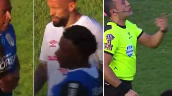 Cuero escupió a Torrén y el mendocino Espinoza no dudó y le mostró de inmediato la tarjeta roja. Excelente decisión del juez. / Gentileza.