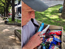 La dura realidad de un jubilado mendocino que sale a vender golosinas en la Alameda. La dura realidad de un jubilado mendocino que sale a vender golosinas en la Alameda.