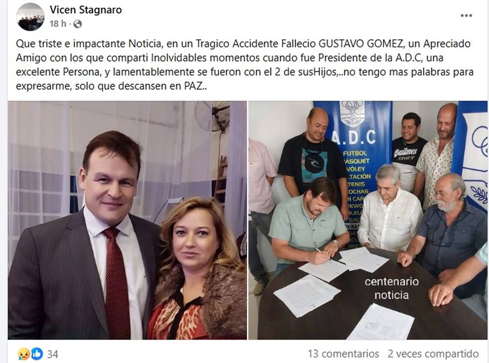 Dolor en redes por la muerte de Gustavo G&oacute;mez en un accidente vial en San Mart&iacute;n