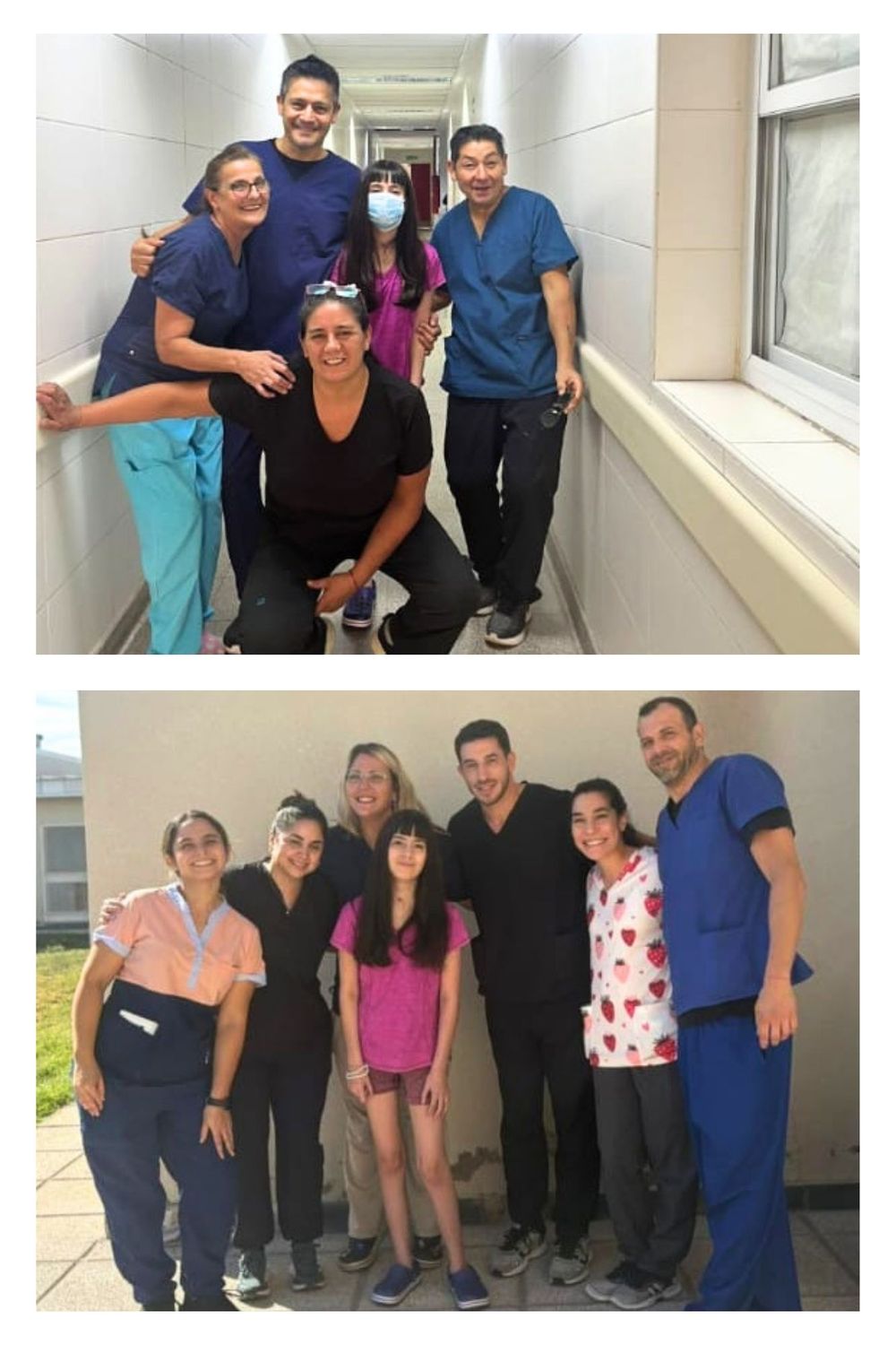 Lara Arrué junto a los enfermeros y kinesiólogos del Hospital Carrillo, donde se recuperó estos últimos meses tras sobrevivir al botulismo.