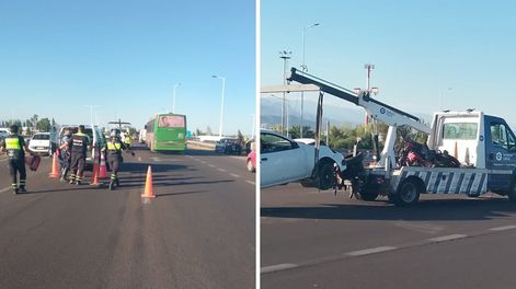 Los Andes | Un motociclista fue aplastado entre dos autos tras un choque en cadena. Foto Ministerio de Seguridad.