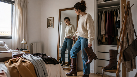 las botas de 1980 vuelven a estar de moda en este invierno 2026 y se combinan con jeans rectos, tapados largos y sweaters tejidos