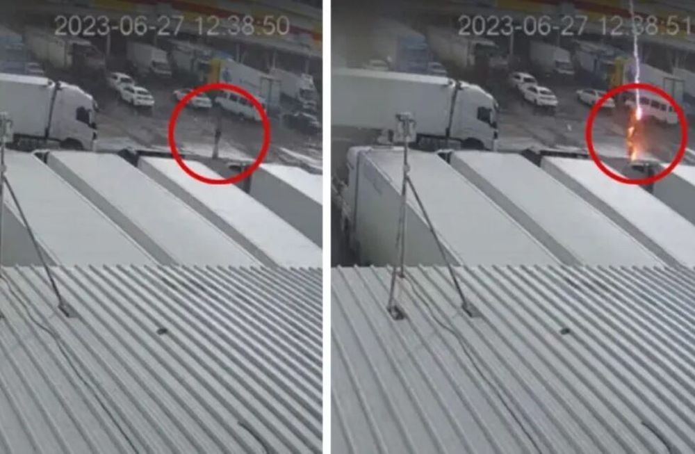 Las cámaras de seguridad de la zona captaron el momento exacto en que un rayo alcanzó a un hombre y lo mató en el acto.