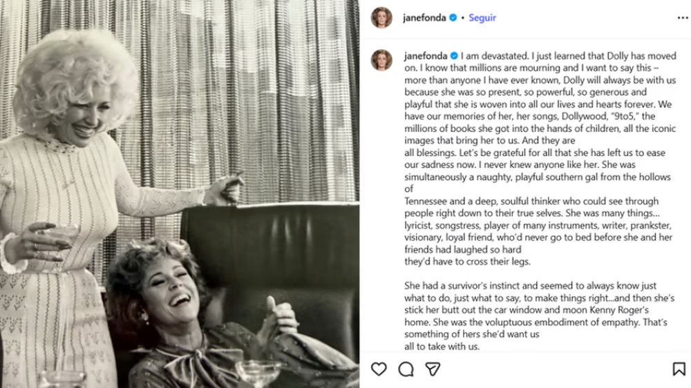 El posteo de Jane Fonda por la muerte de Dolly Parton