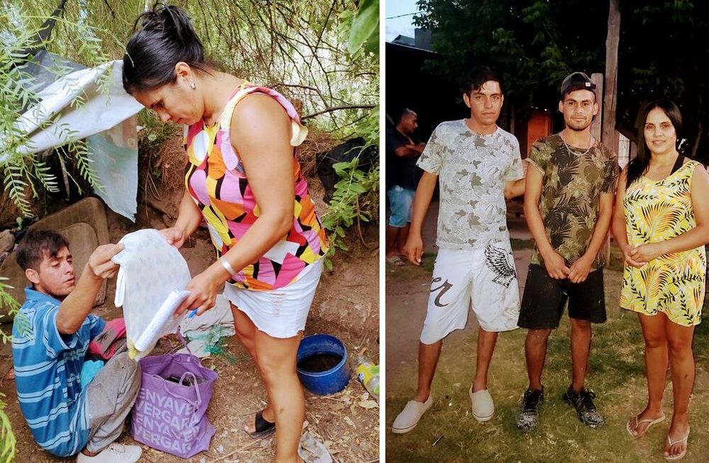 Brian y Sebastián junto al alma solidaria que les tendió una mano. Los dos dormían en un improvisado campamento y ahora tienen un techo. | Fotos: gentileza