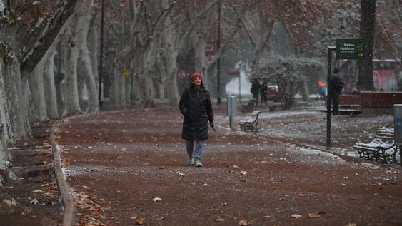 El Parque de Mendoza bajo la nieve. Foto: Ramiro Gómez / Los Andes.&nbsp;