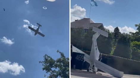 Una avioneta tuvo un aparatoso aterrizaje en medio de una zona residencial. Twitter.