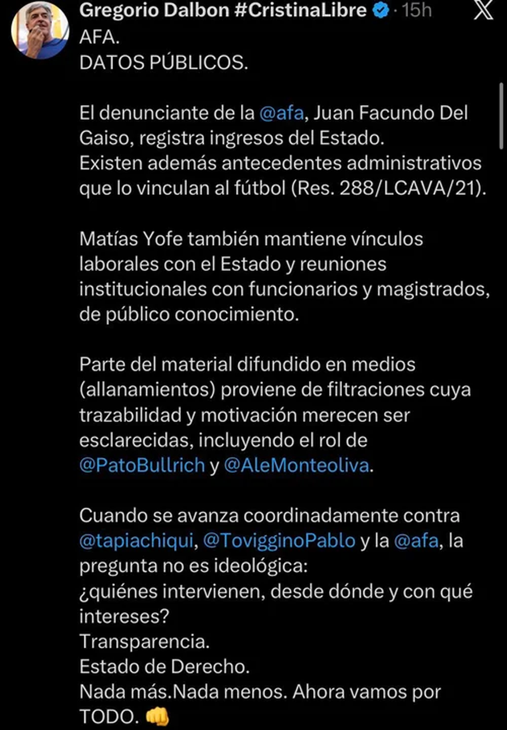 El mensaje del abogado de Chiqui Tapia, apuntando al Gobierno Nacional