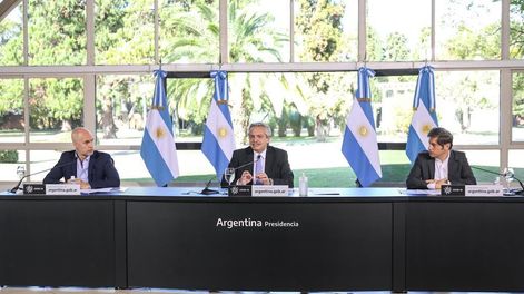 Los Andes | El presidente Alberto Fernández junto al jefe de Gobierno porteño, Horacio Rodríguez Larreta y el gobernador de Buenos Aires, Axel Kicillof