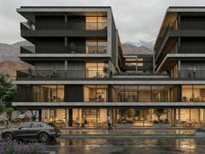 El volumen residencial adopta una característica forma de herradura sobre el basamento. El volumen residencial adopta una característica forma de herradura sobre el basamento.