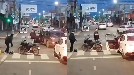 Los Andes | Insólita pelea de tránsito: bajó a discutir con un motociclista, olvidó el freno de mano y chocó a otro auto