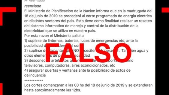 Es falso que hoy habrá un nuevo apagón a nivel nacional Es falso que hoy habrá un nuevo apagón a nivel nacional