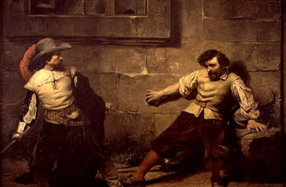 La expresión estar contra la espada y la pared es de uso corriente. Foto: Mosqueteros, atribuida al pintor Francisco Domingo Marqués.