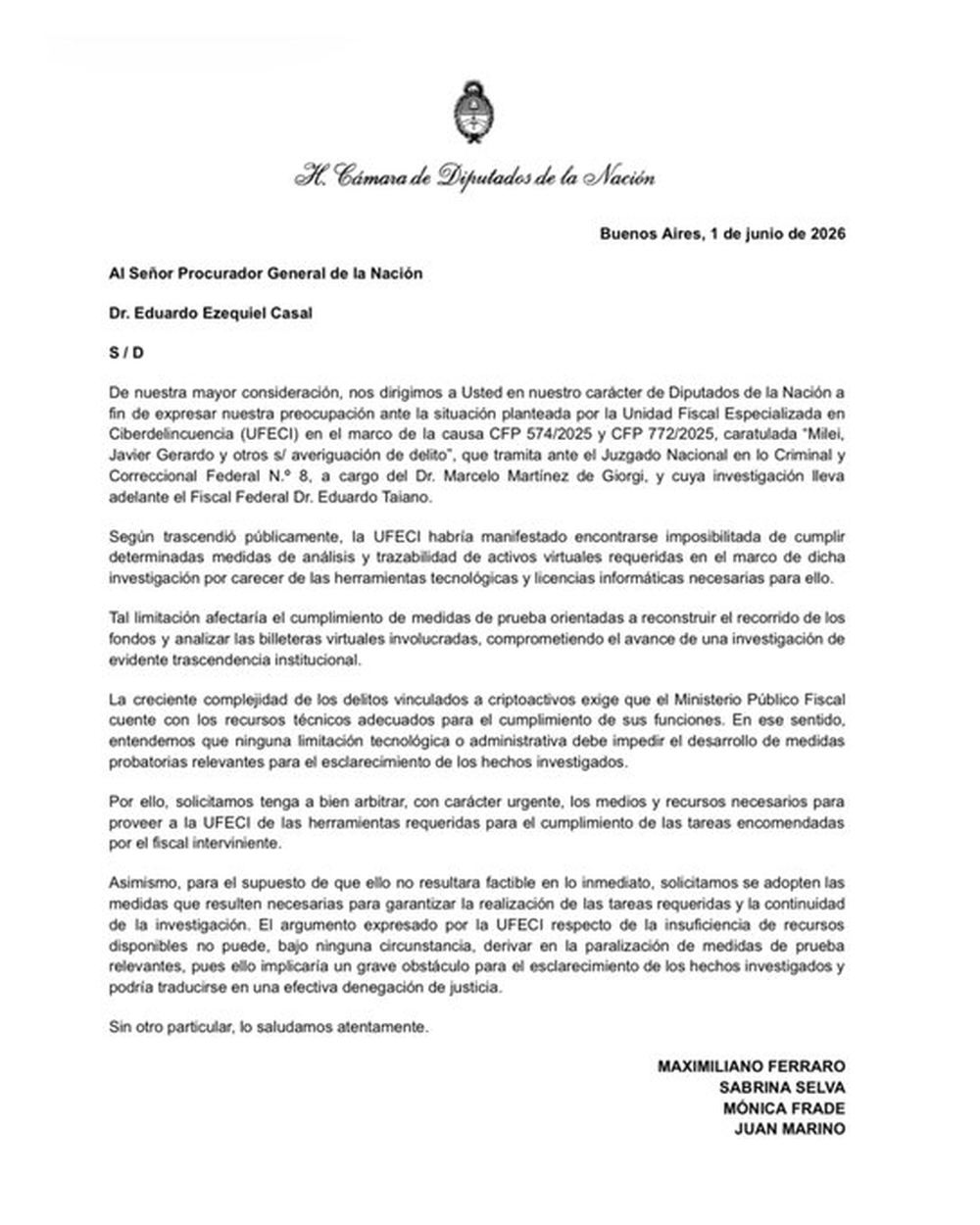 El posteo de Ferraro.  