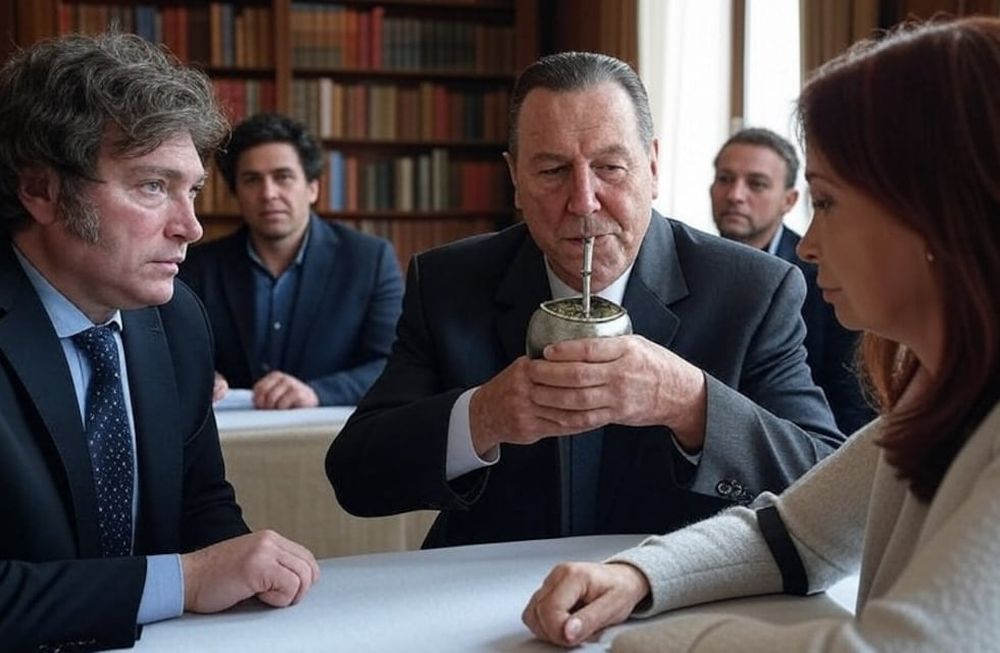Perdón tomando mate con Javier Milei y Cristina Kirchner es una foto que se creó gracias a Aurora, el desarrollo de la red social X para crear imágenes hiperrealistas