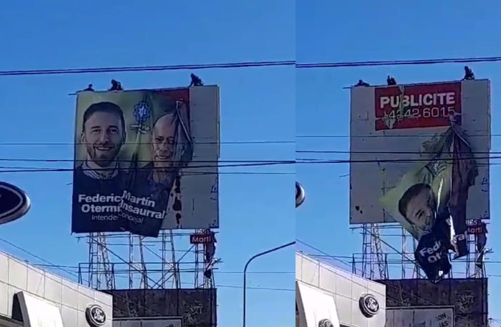 La gigantografía removida se encontraba en una esquina privilegiada a dos cuadras de la Municipalidad de Lomas de Zamora. Foto: Captura video