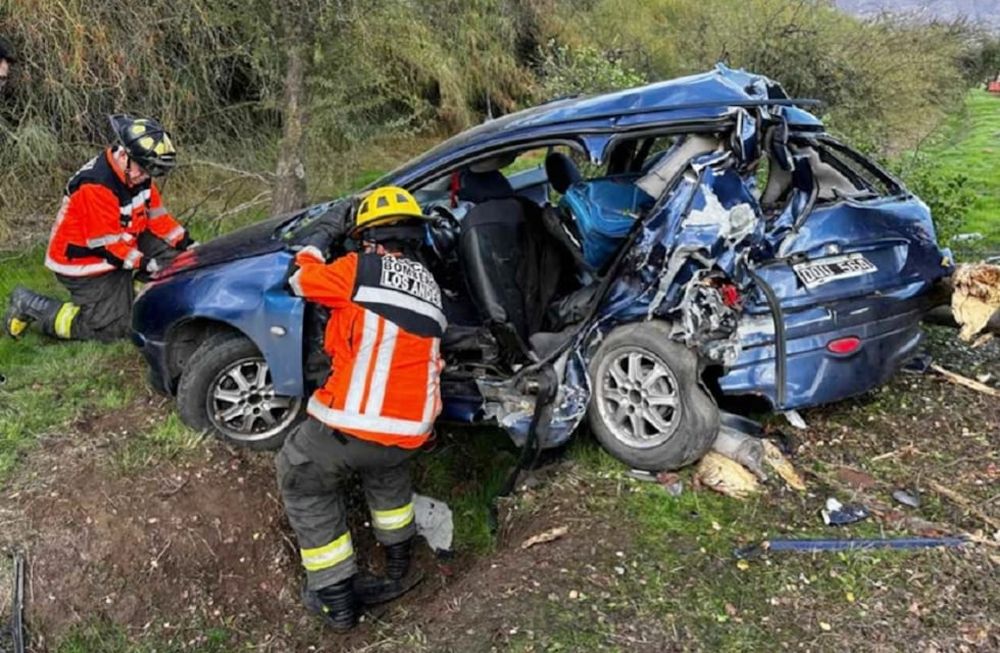 Cuatro argentinos resultaron heridos al despistar y chocar su auto contra un árbol en Chile. | Foto: gentileza Los Andes Online